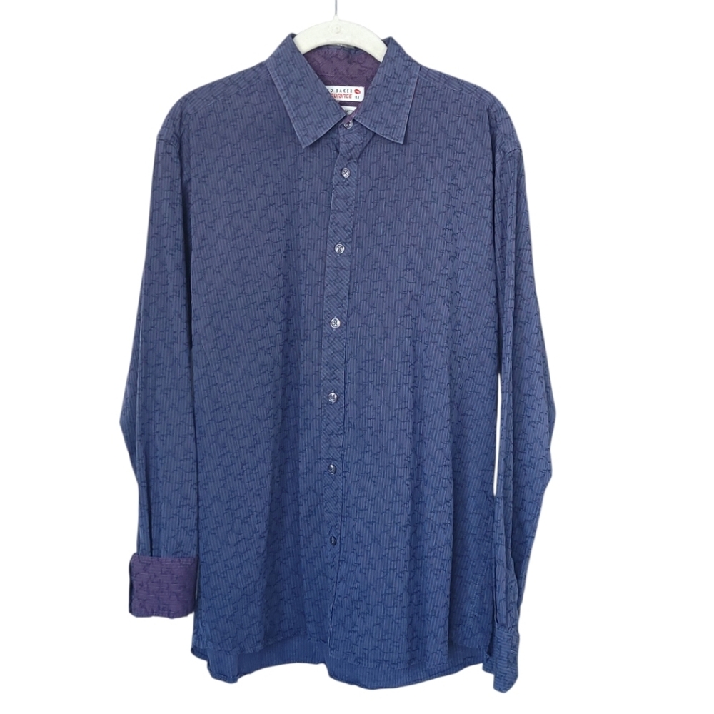 Ted Baker Endurance Mens Shirt 16.5 Flip Cuff Smart Casual Cotton Blue Geo